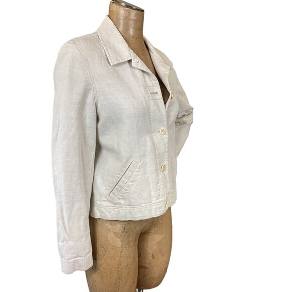 Ann Taylor Cotton-Linen Button-Up Jacket Natural Beige Sz M #291R - Picture 5 of 9